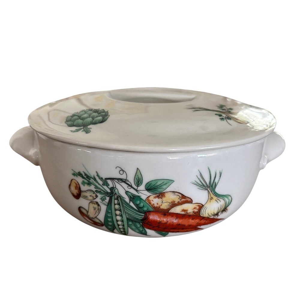 Apilco Casserole Dish White Garden Vegetables Porcelaine a feu France